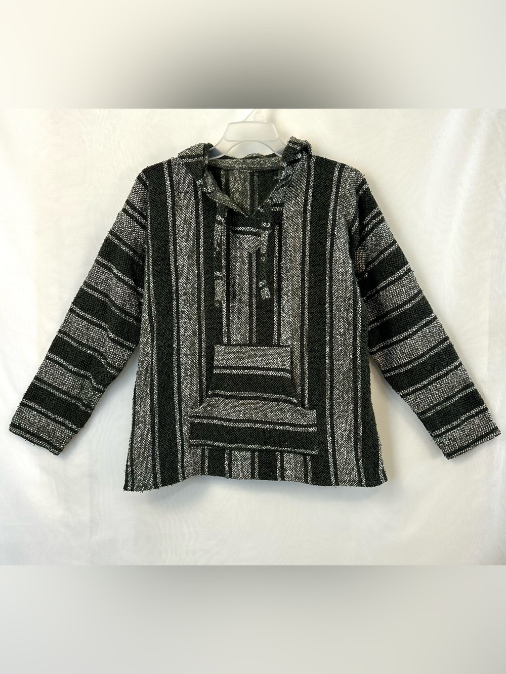 Baja Style Pullover Green and Gray Mens Pocket Hoodie / Missing size tag / Small